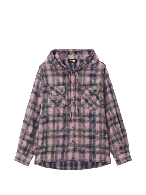 Mini Cream check-pattern hooded shirt