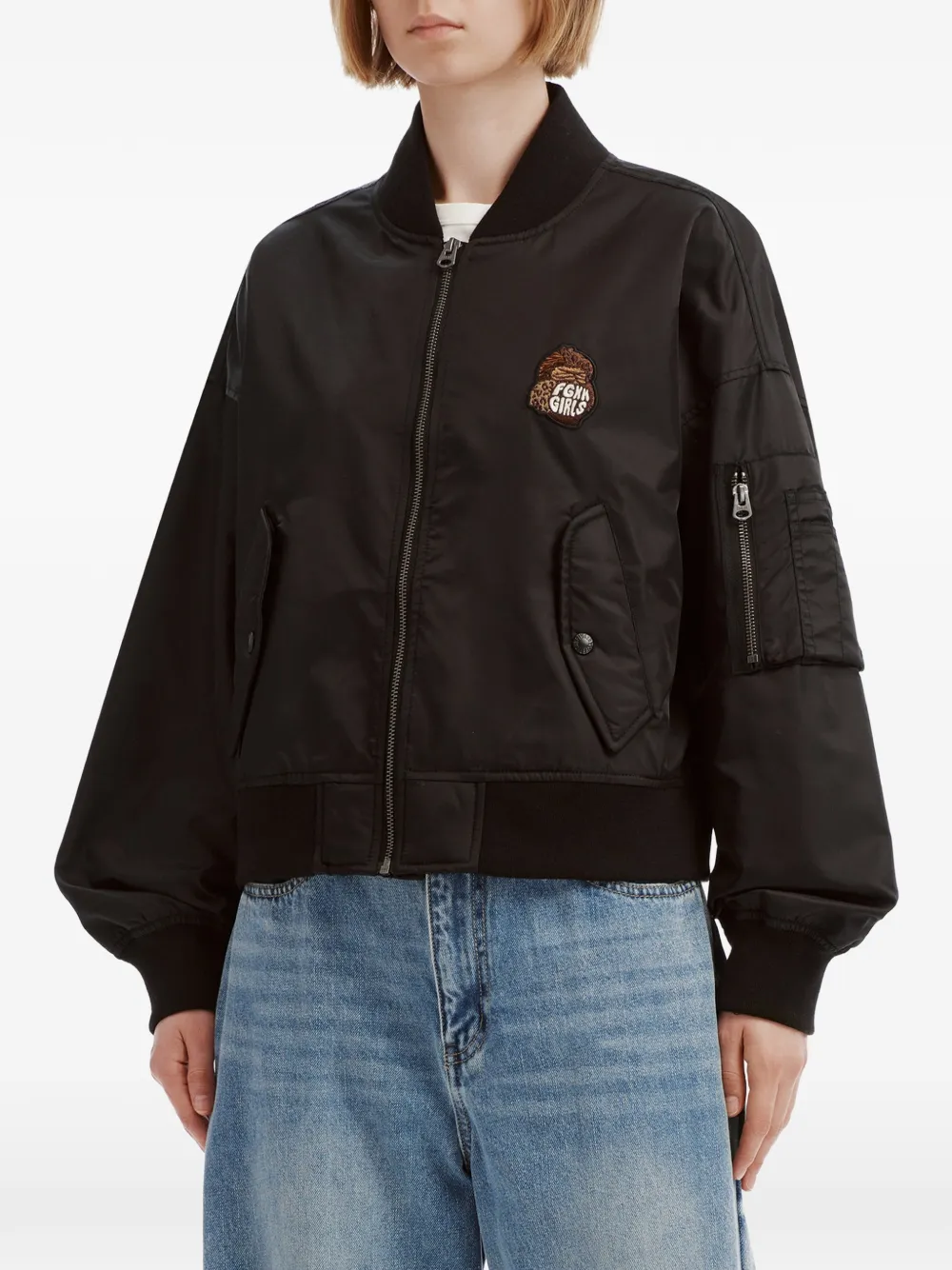 FINGERCROXX Bomberjack met logopatch en rits Zwart