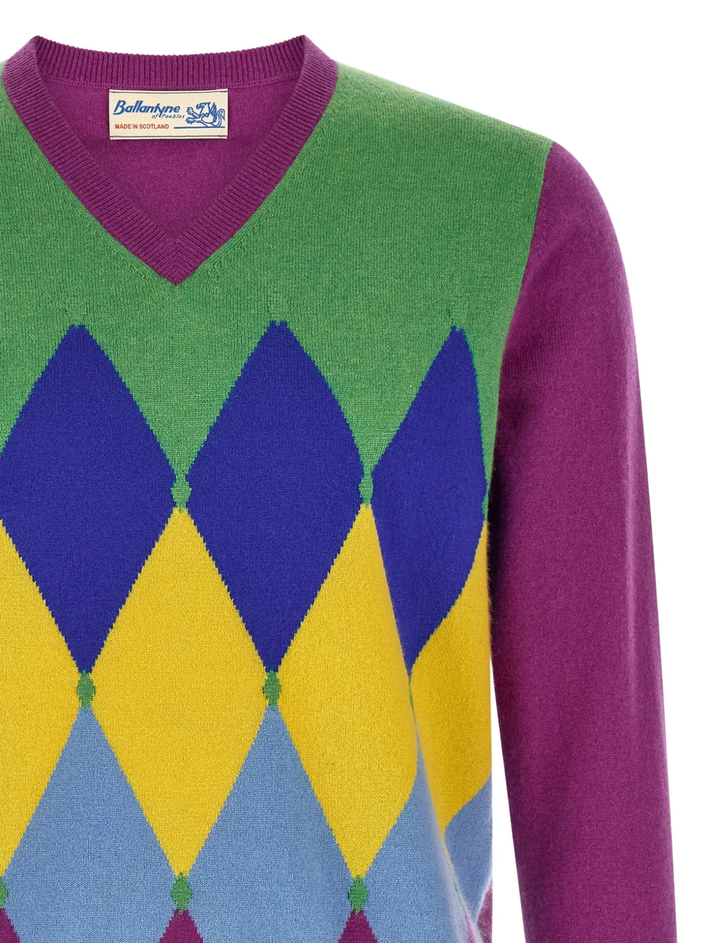 Ballantyne Intarsia trui met V-hals Paars