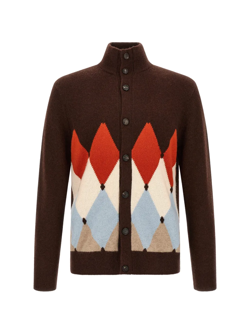Ballantyne diamond-intarsia high-neck cardigan - Marrone