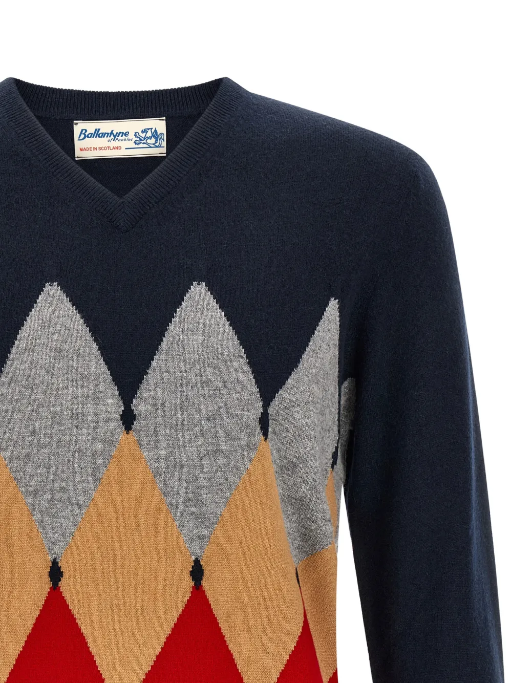 Ballantyne Intarsia trui met V-hals Blauw