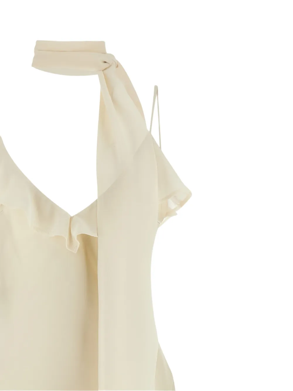 ROTATE BIRGER CHRISTENSEN Maxi-jurk met sjaaldetail en ruches Beige