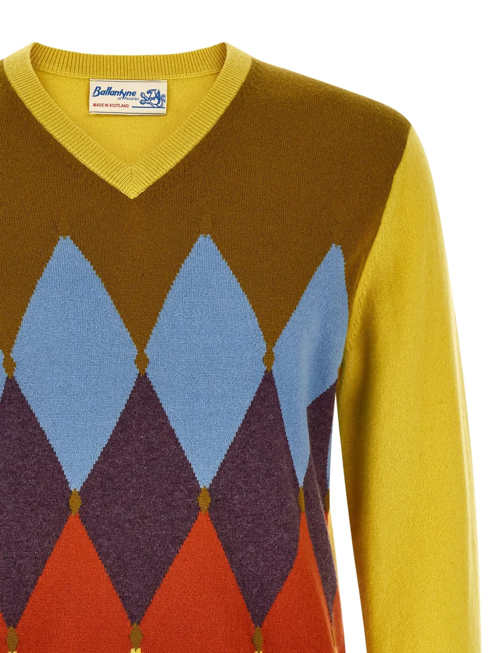 Ballantyne Trui met V-hals en diamant-intarsia Geel