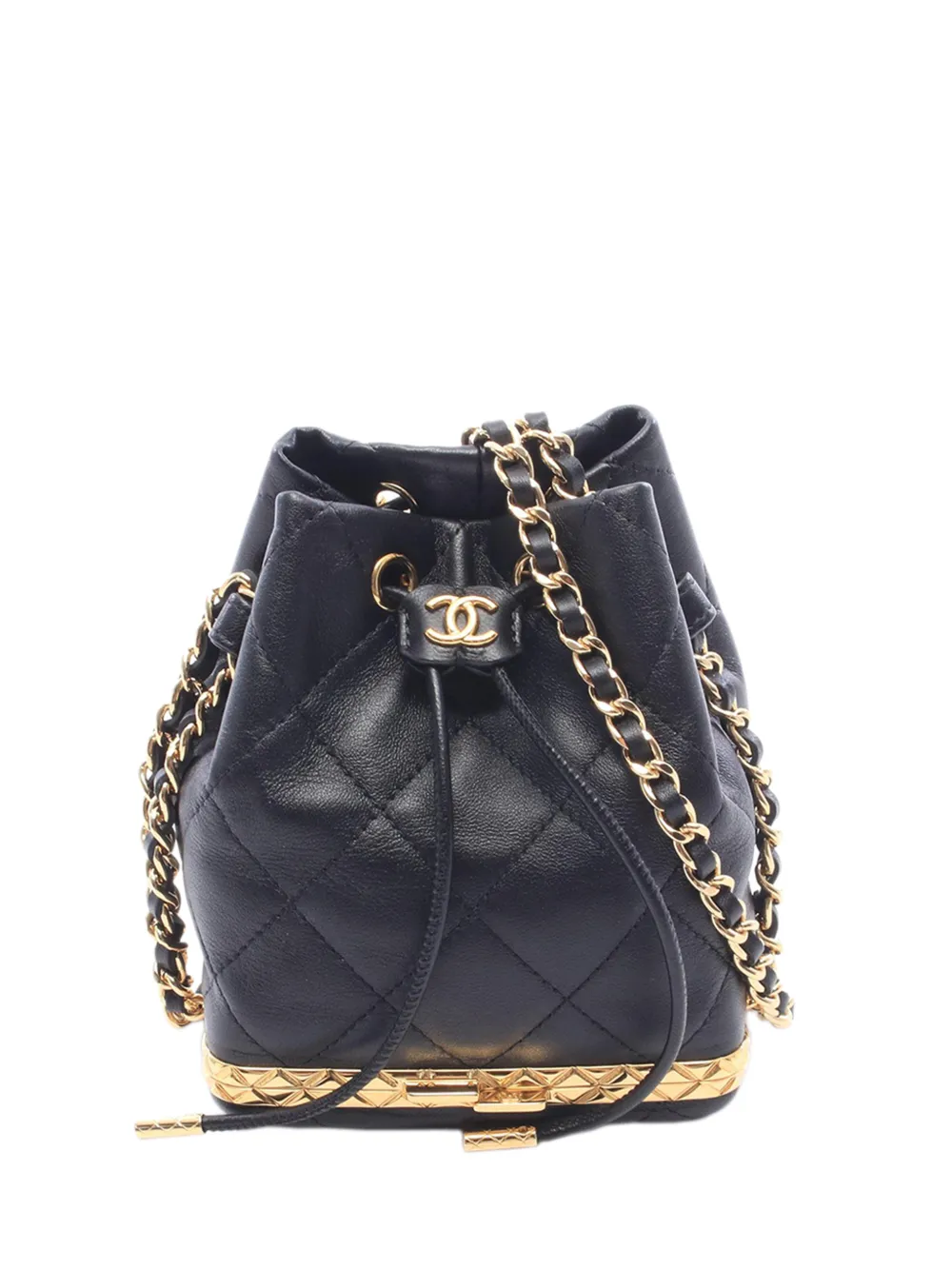 CHANEL Pre-Owned 2021 Small Quilted Lambskin Metal Chain bucket bag - Nero