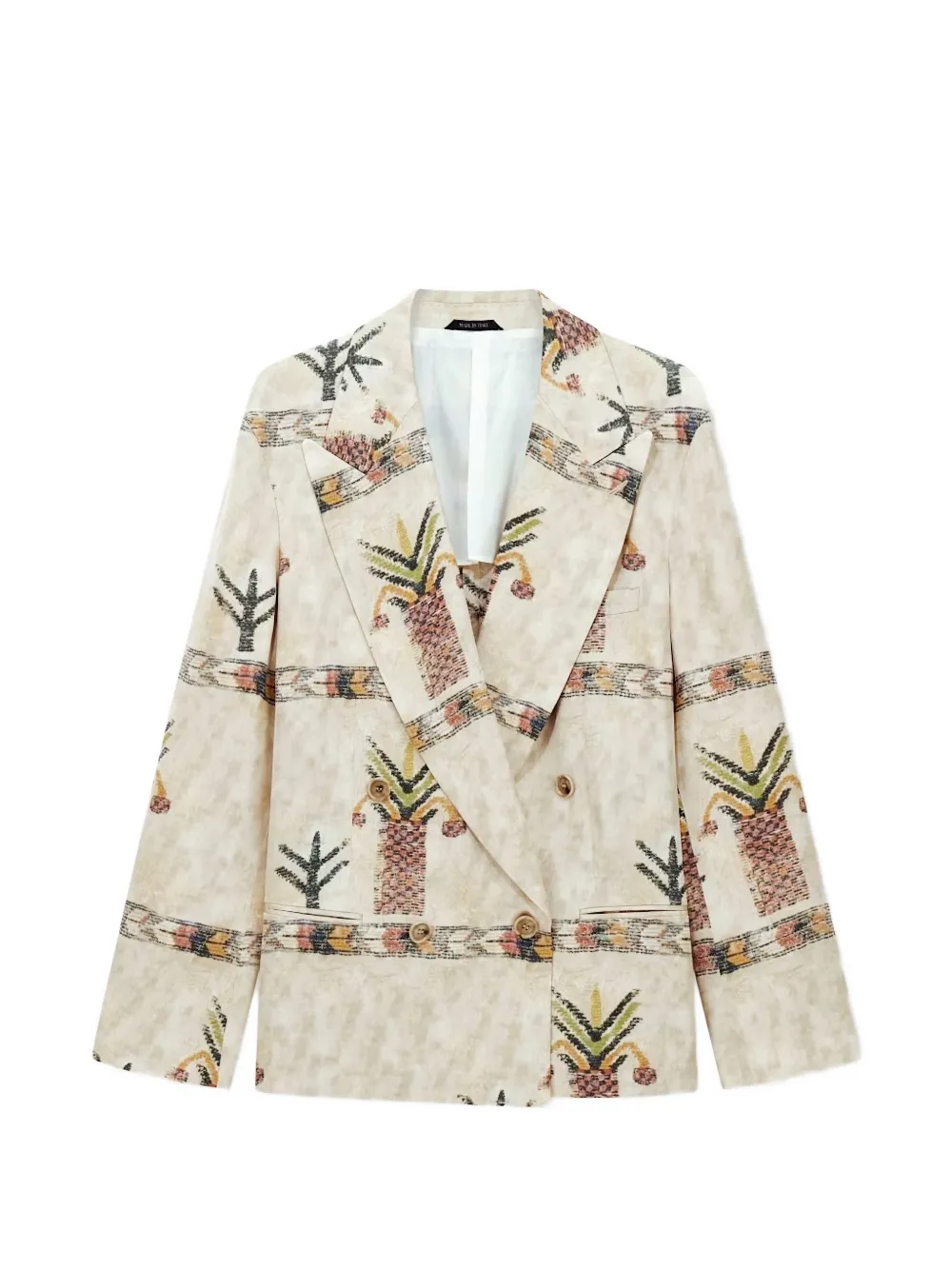 Giorgio Armani Blazer met palmboom-print en dubbele rij knopen Beige