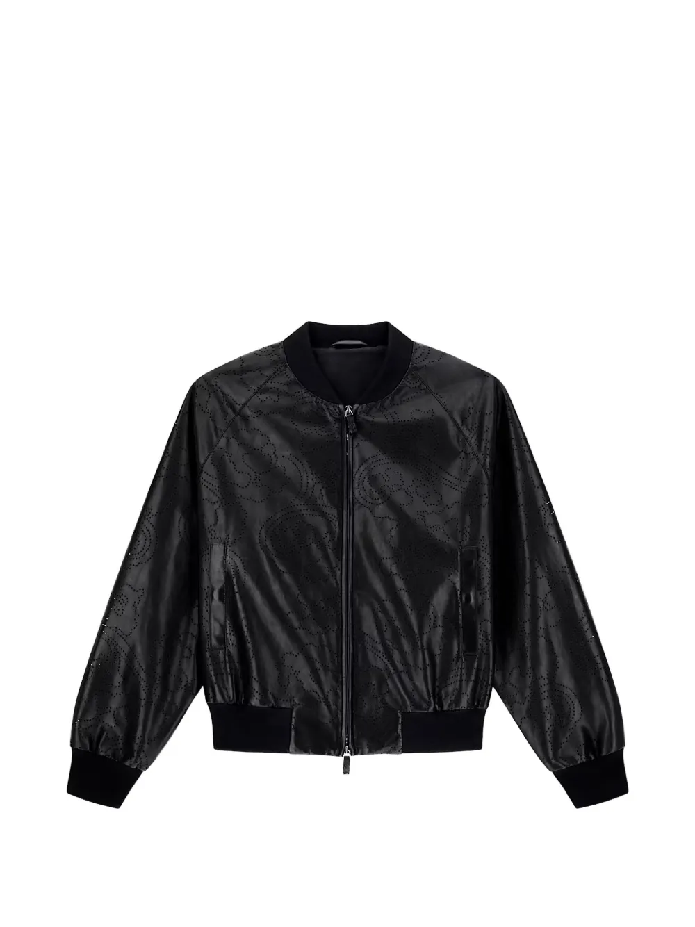 Giorgio Armani Bomber in pelle con motivo paisley traforato - Nero