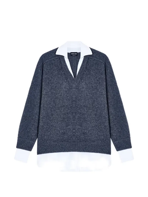 Giorgio Armani Layered V-neck Sweater in Grey