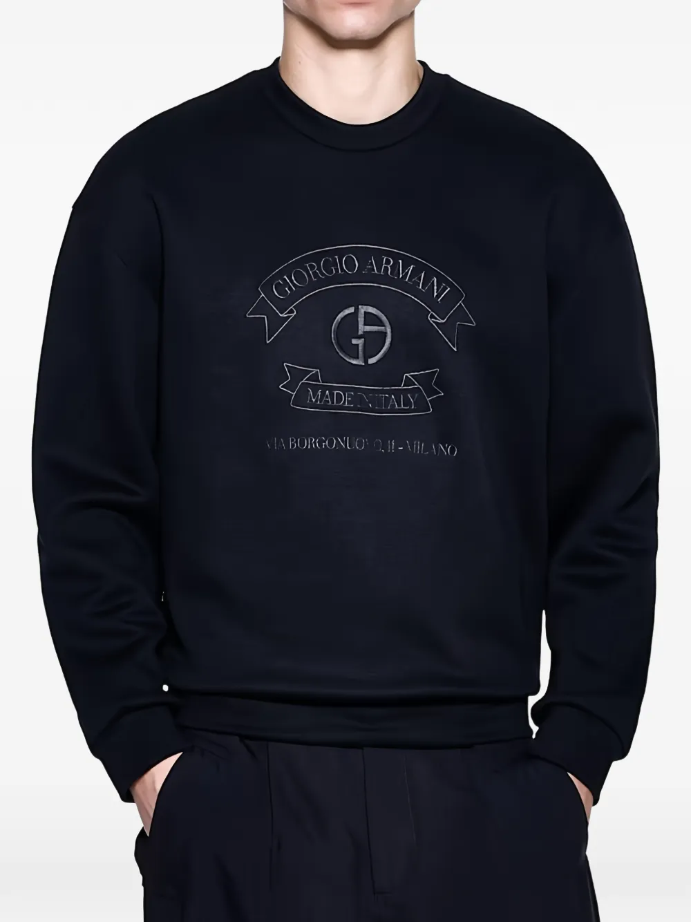 Giorgio Armani Sweater met geborduurd logo Blauw