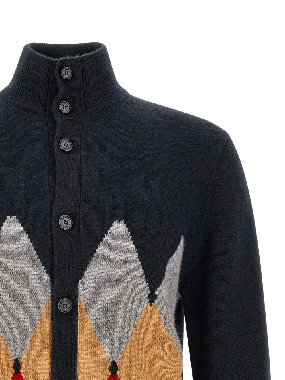 Ballantyne Classic Diamond intarsia cardigan Blauw