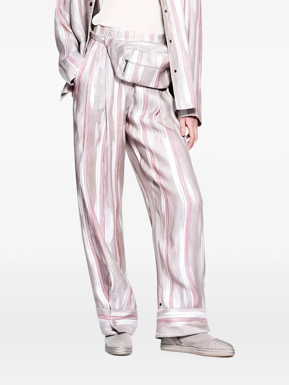Giorgio Armani stripe-print buttoned-cuff trousers Grijs