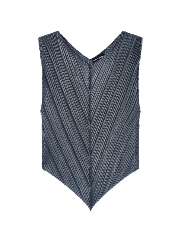 Giorgio Armani Plissé-effect V-neck Top in Grey