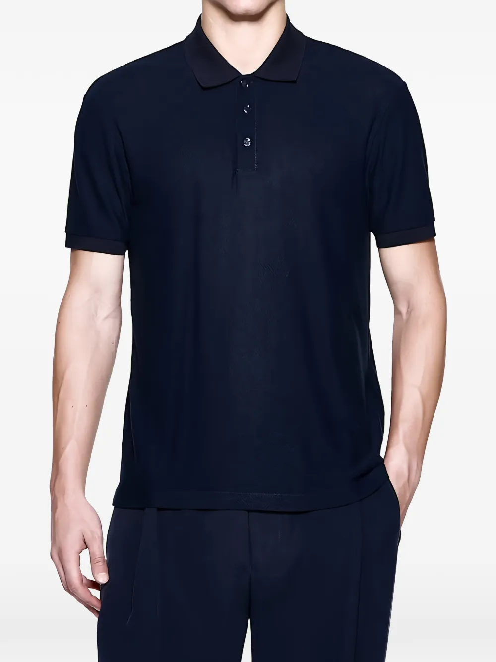 Giorgio Armani geometric-patterned short-sleeved polo shirt Blauw