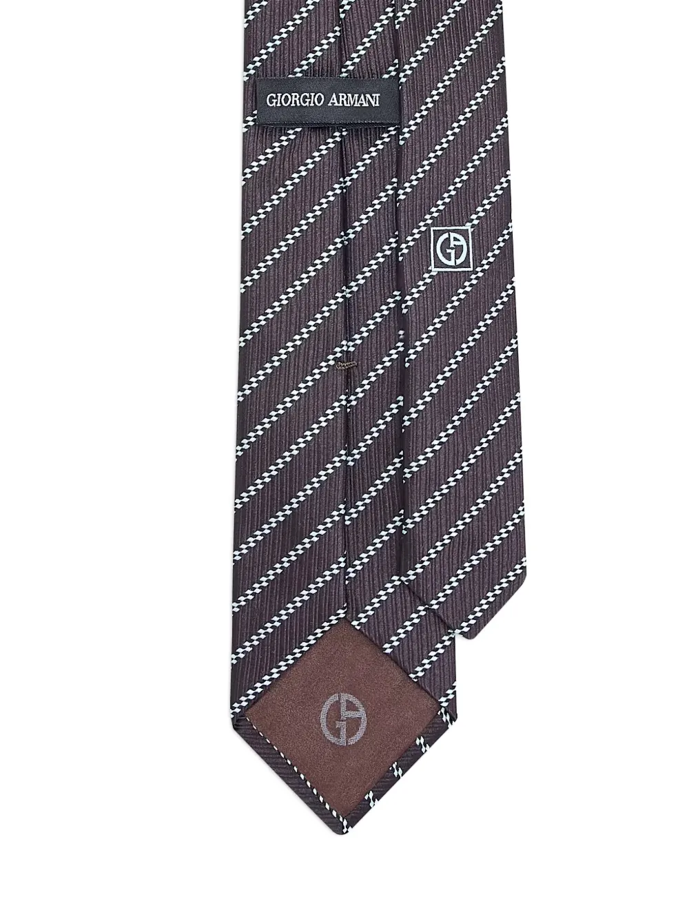 Giorgio Armani logo-embroidered striped silk tie Grijs