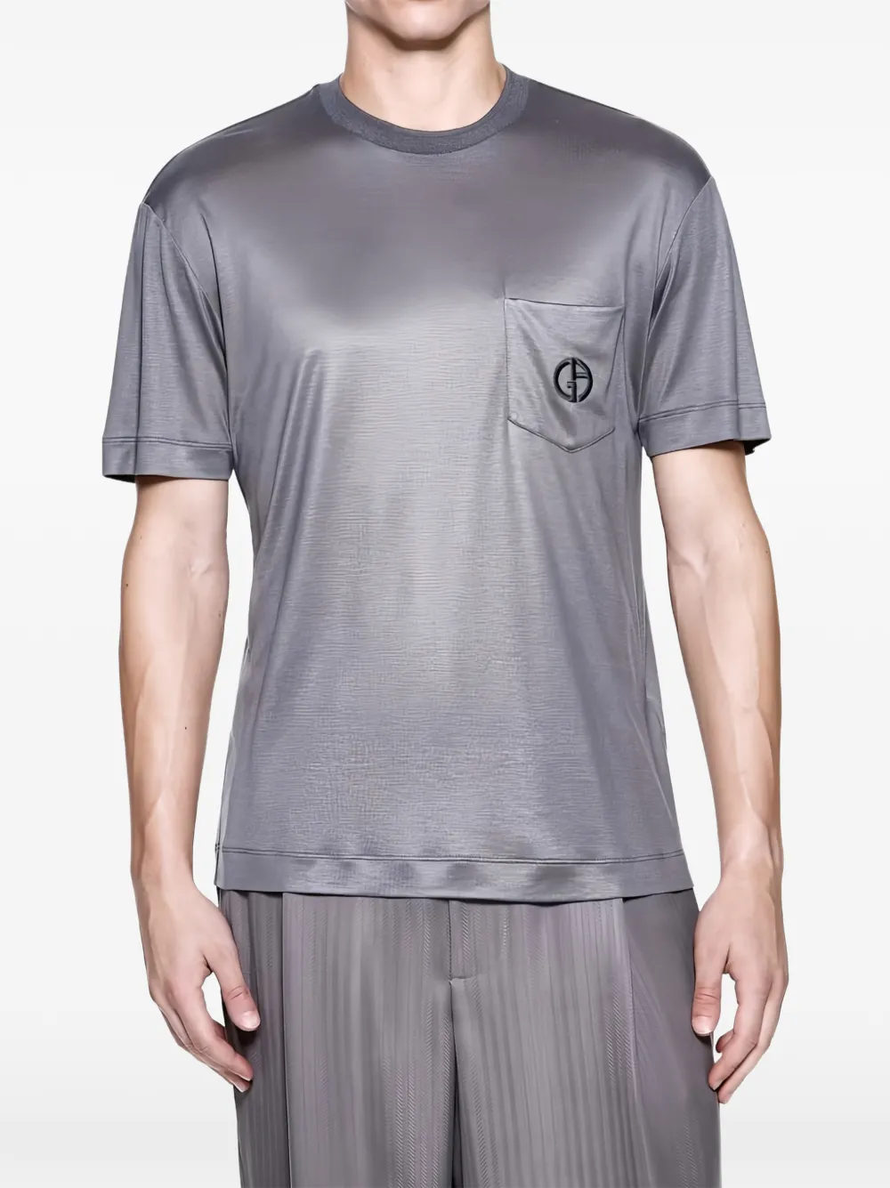 Giorgio Armani T-shirt met geborduurd logo en borstzak Grijs