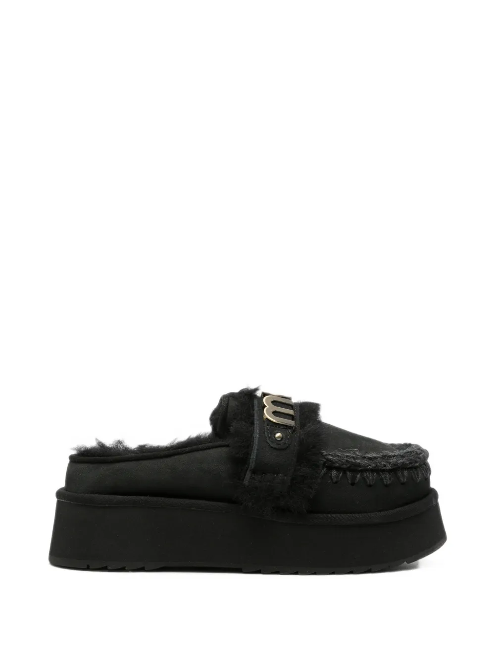 Mou logo-plaque crochet-trim slippers - Nero
