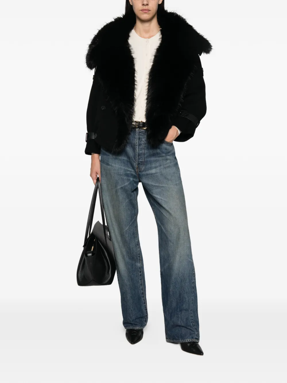 Rudsak Faux-fur Trim Double-breasted Coat In Black