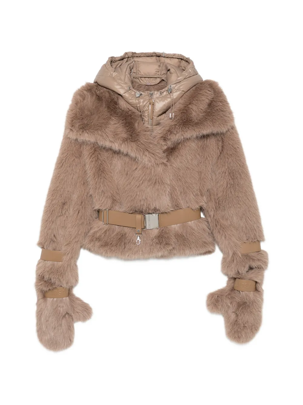 RUDSAK belted faux-fur jacket with gloves - Braun