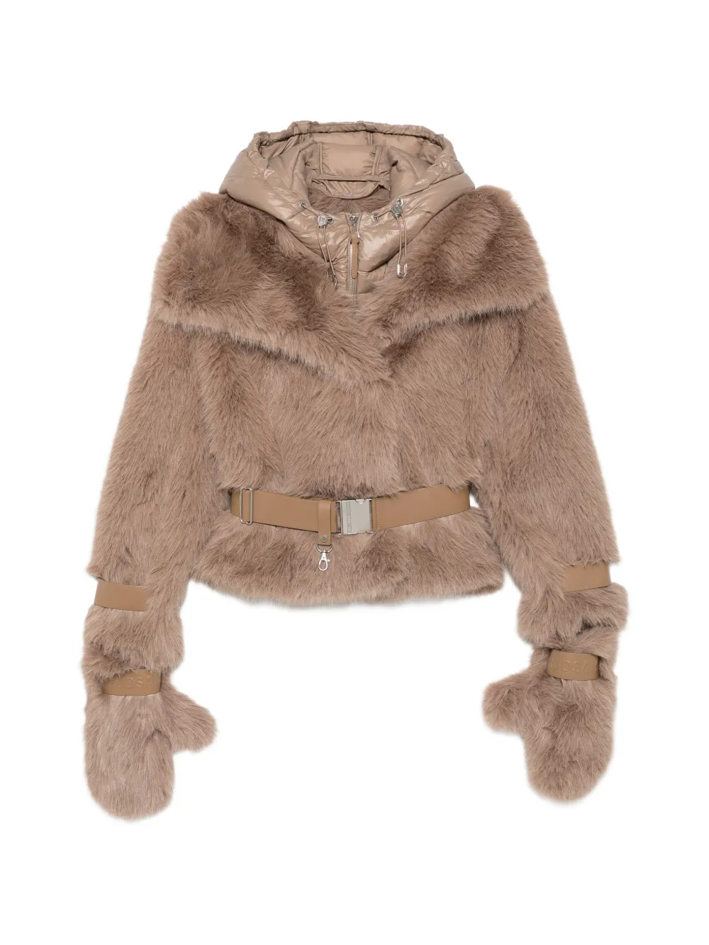 RUDSAK belted faux-fur jacket with gloves - Marrone