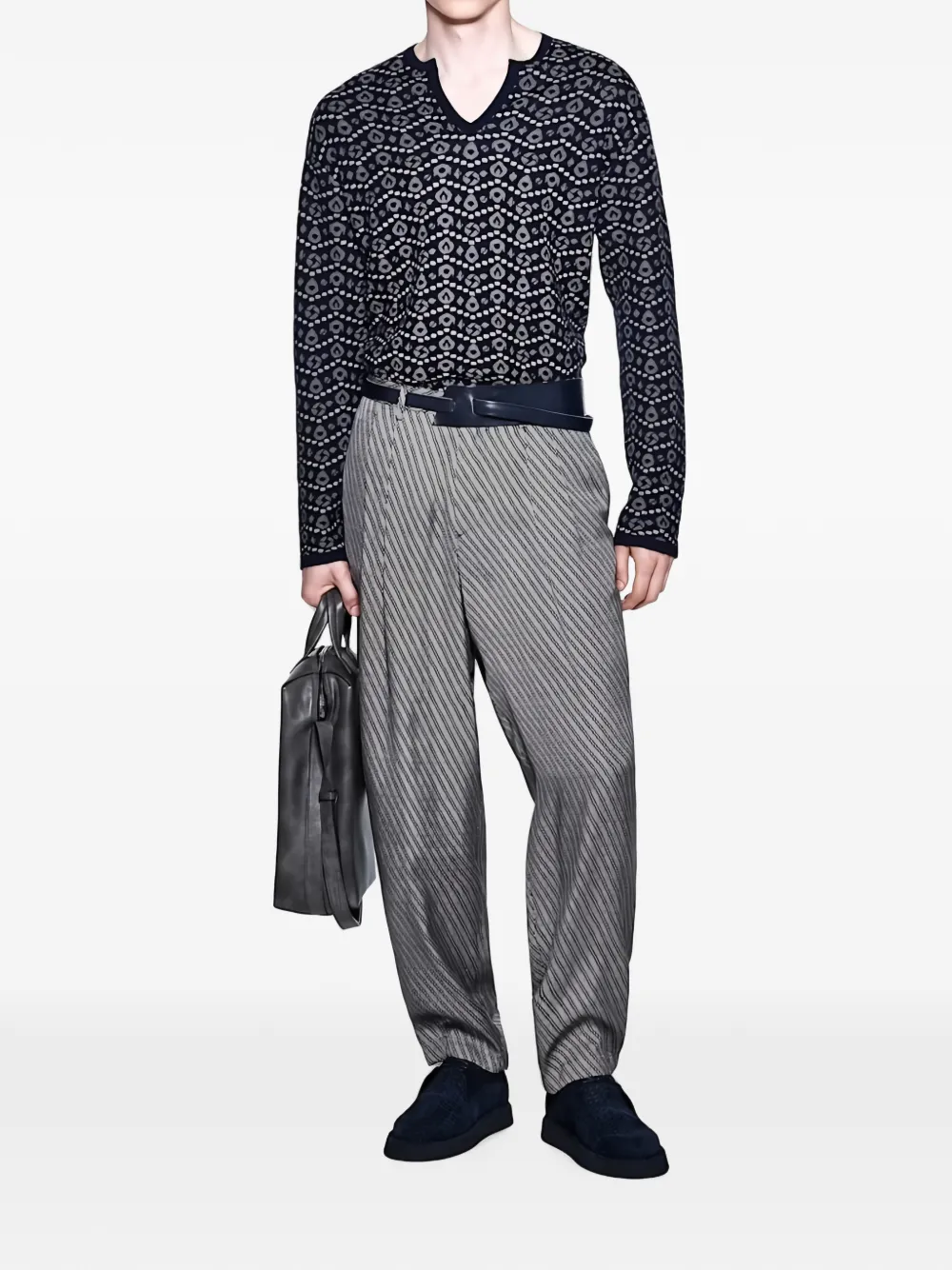 Giorgio Armani Trui met geometrisch patroon en V-hals Blauw