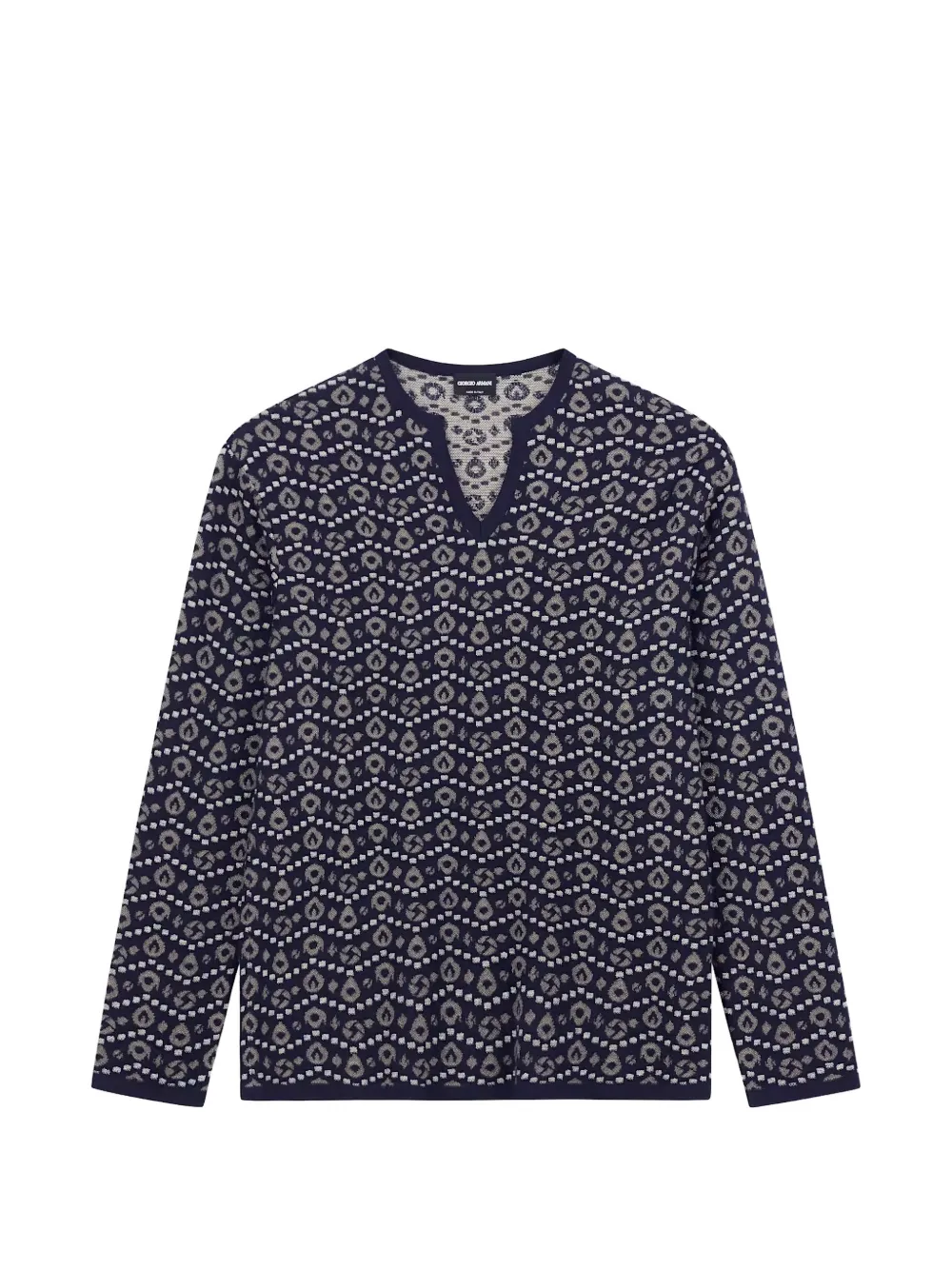 Giorgio Armani geometric-pattern V-neck sweater - Blue