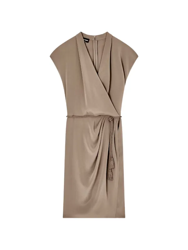 Giorgio Armani Belted Wrap-style Mini Dress in Brown