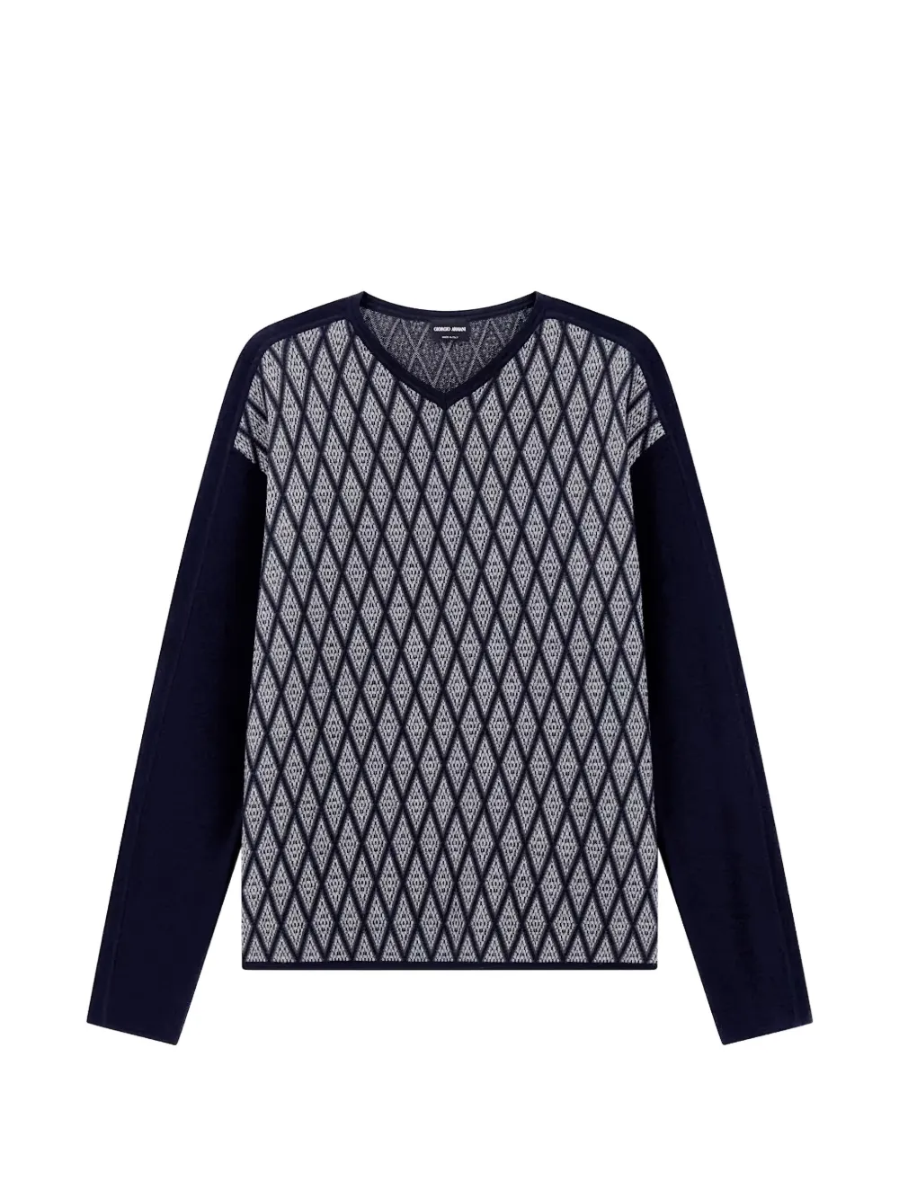 Giorgio Armani diamond-jacquard V-neck sweater - Blue