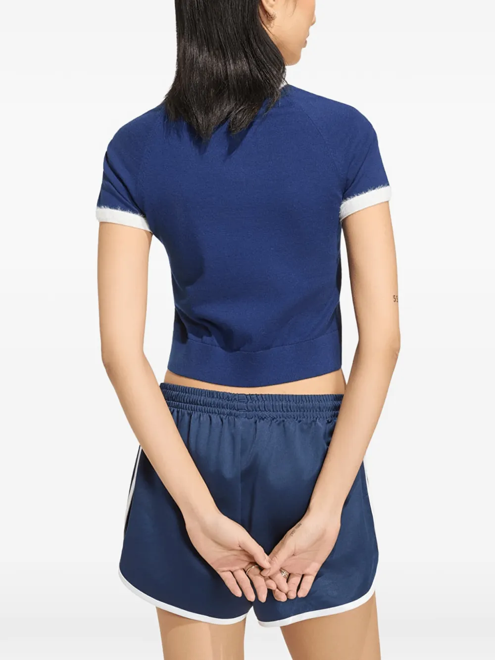adidas fuzzy-stripe knitted T-shirt Blauw