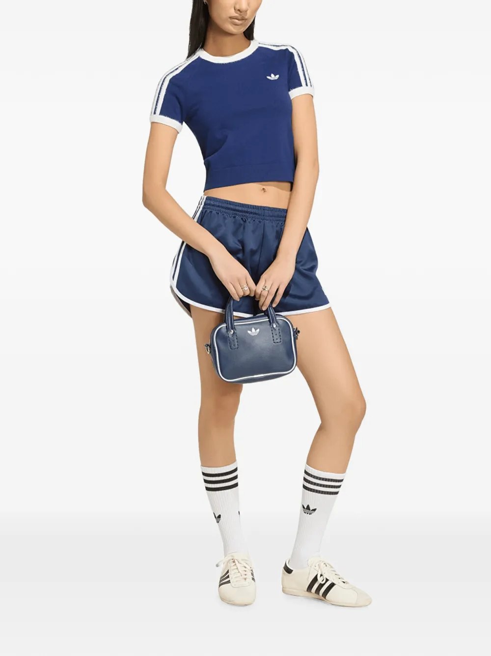 adidas fuzzy-stripe knitted T-shirt Blauw