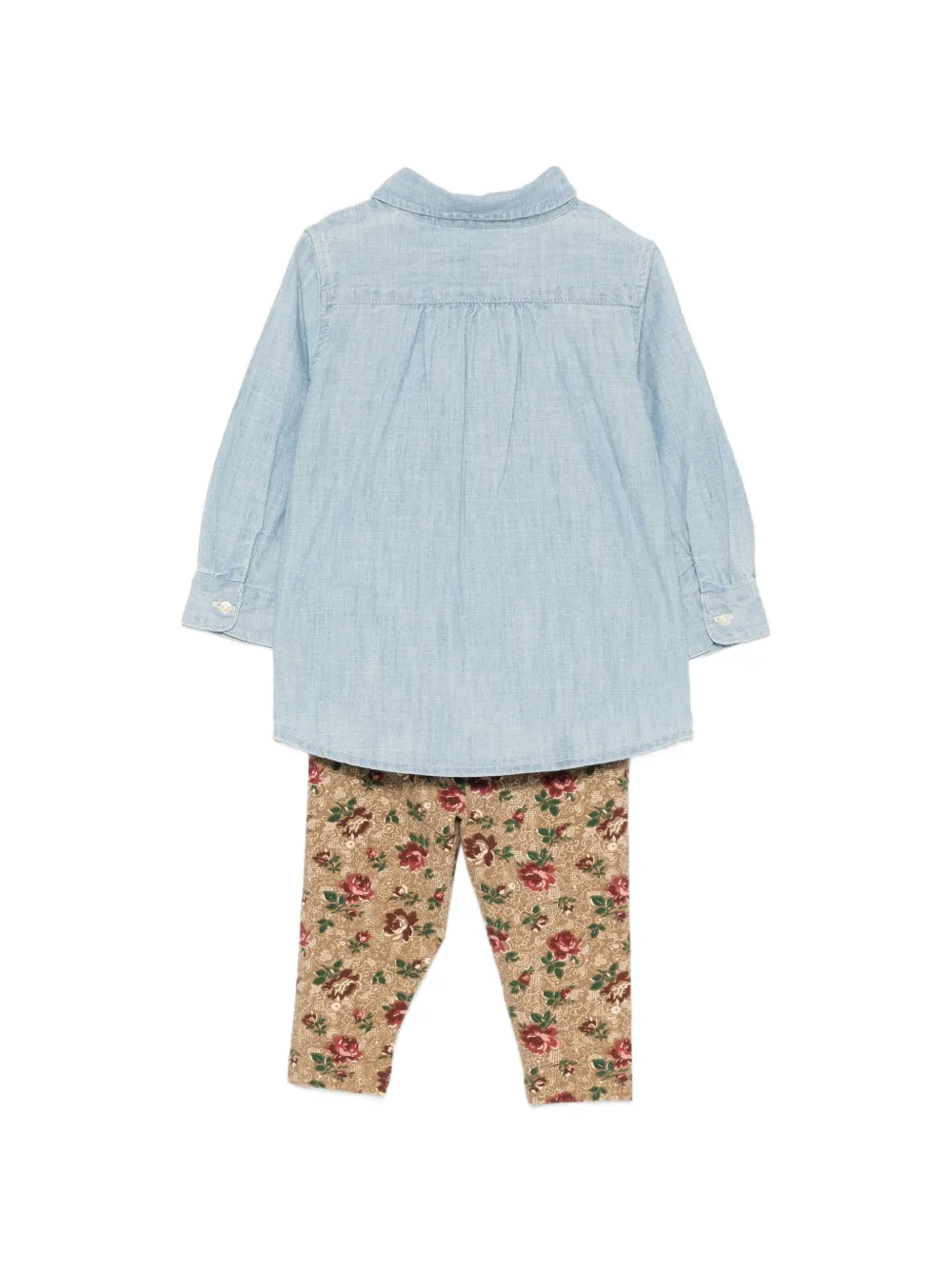 POLO RALPH LAUREN KIDS Shirt en broek met bloemenprint en ruches Blauw