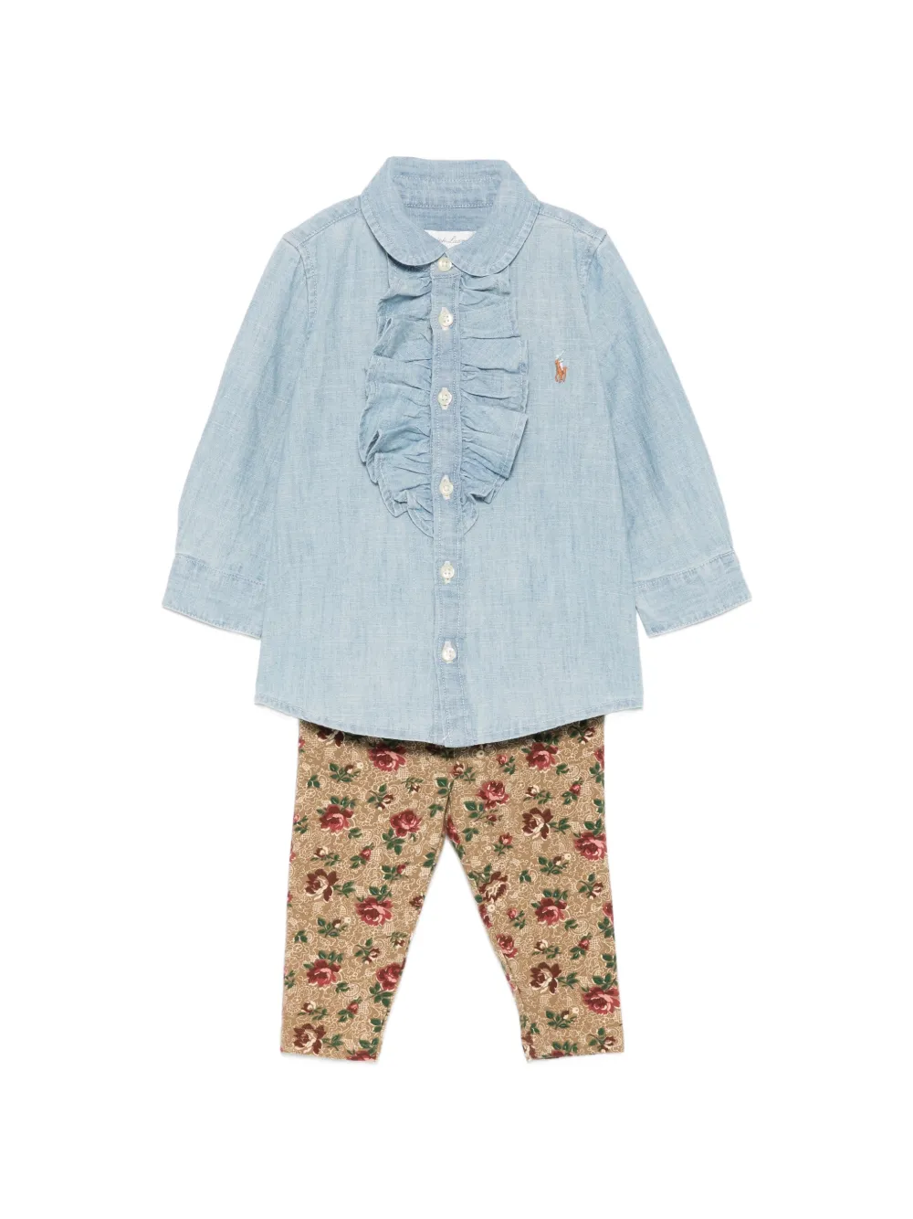 POLO RALPH LAUREN KIDS ruffled floral-print shirt and trousers set - Blu