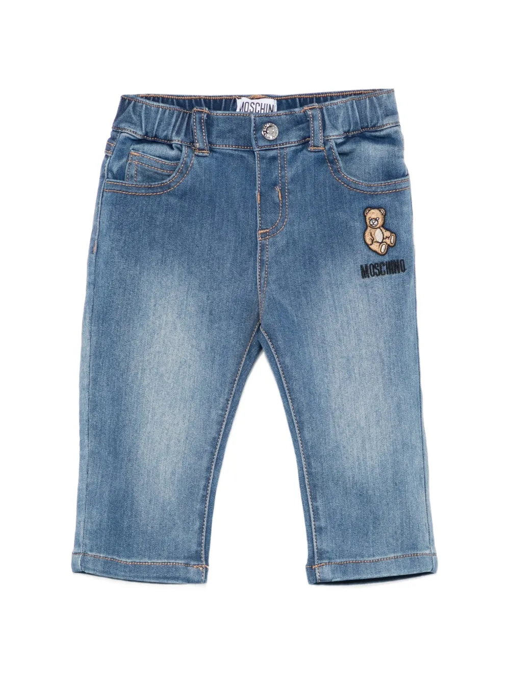 Moschino Kids Teddy Bear patch jeans - Blu
