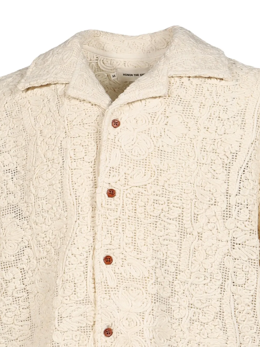 Honor The Gift crochet-lace Mind Maze Camp shirt Beige