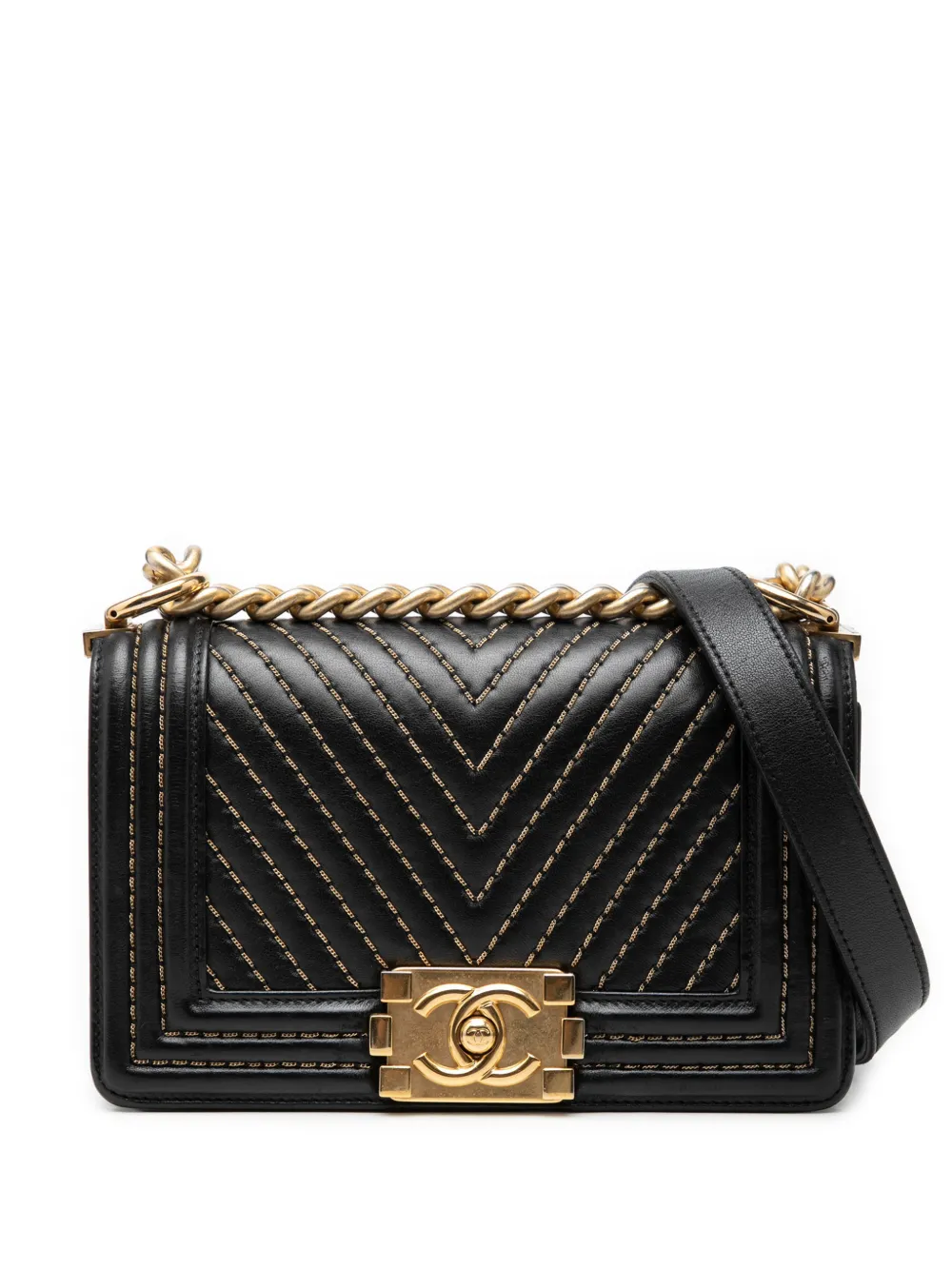 CHANEL Pre-Owned 2016-2017 Small Chevron Lambskin Stitched Boy Flap crossbody bag - Nero