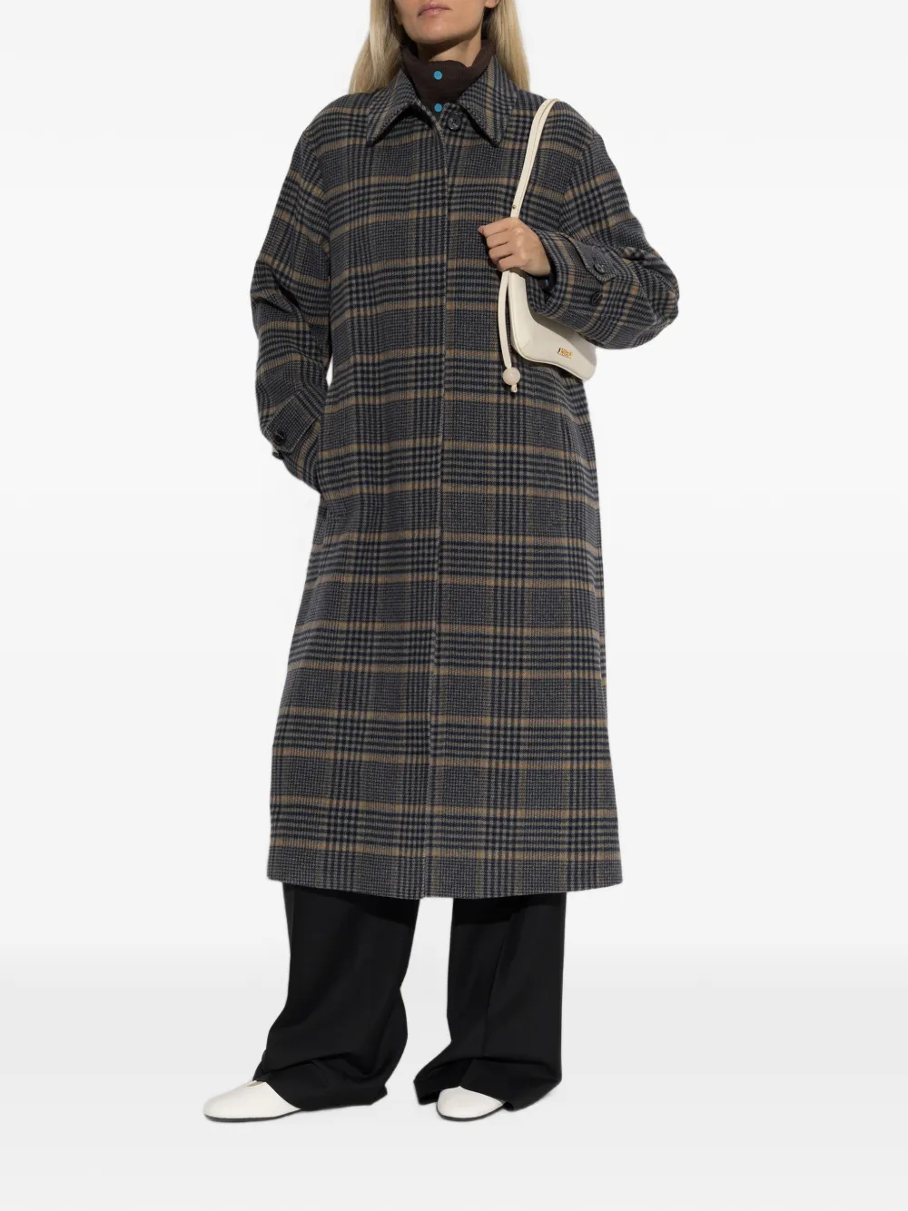 Paul Smith Navy And Grey Check Brushed Wool Coat With back-buttons
