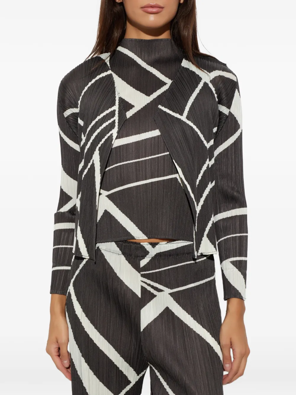 Pleats Please Issey Miyake Geplooid jack met geometrische print Grijs