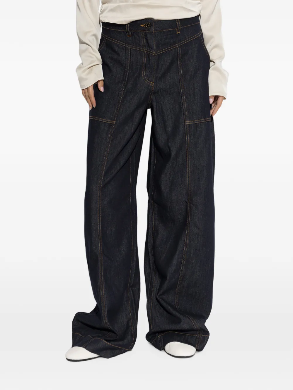 Self-Portrait Jeans met wijde pijpen Blauw