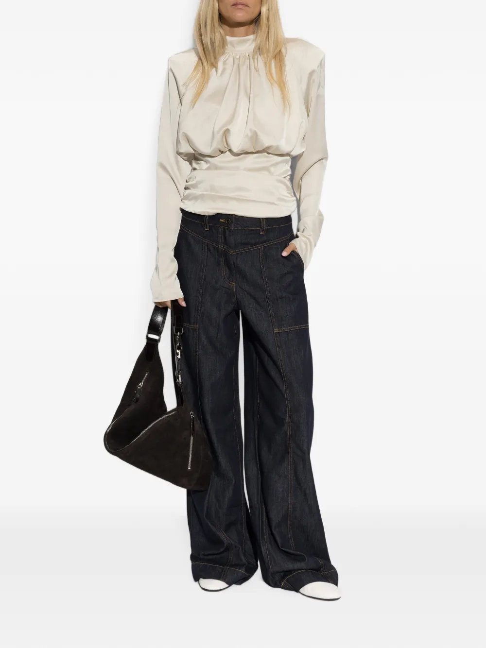 Self-Portrait Jeans met wijde pijpen Blauw