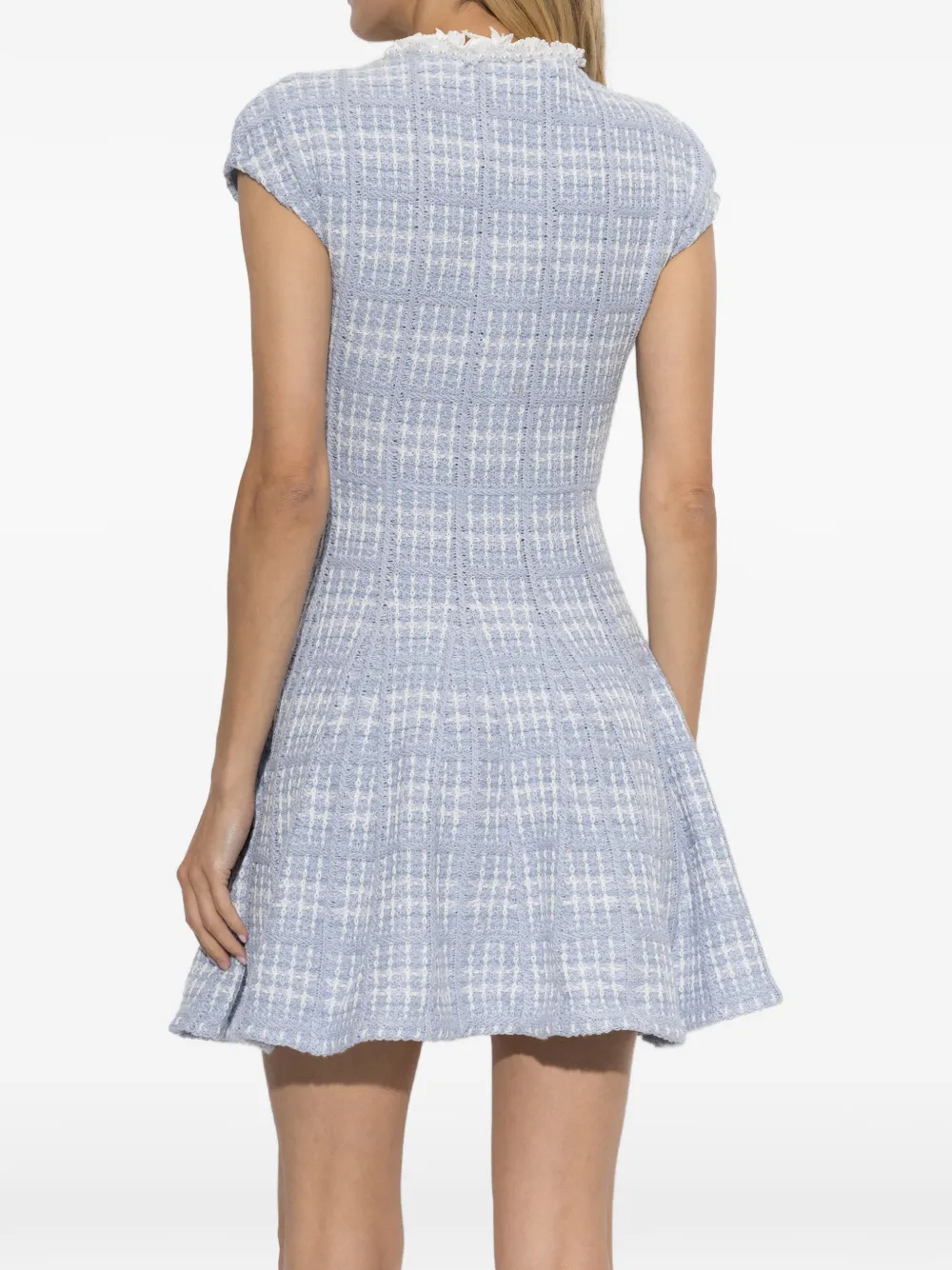 Self-Portrait appliqué-neckline bouclé-knit mini dress Blauw
