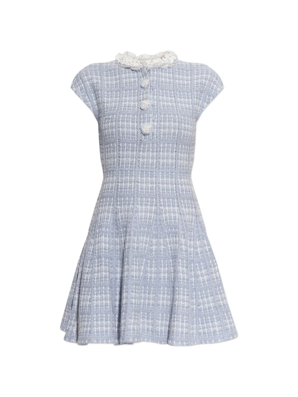 Self-Portrait appliqué-neckline bouclé-knit mini dress Blauw