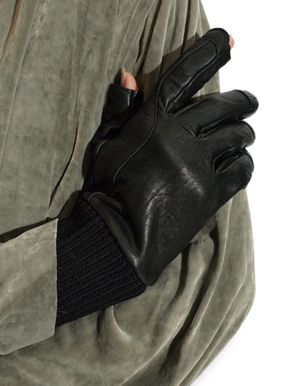 Rick Owens ribbed-cuff leather gloves Zwart