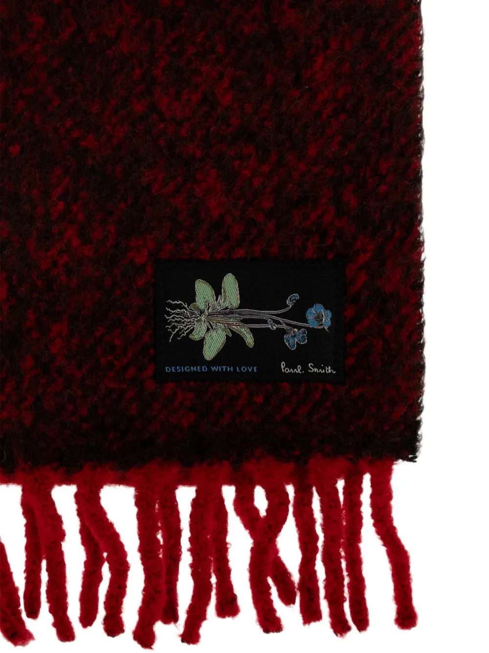 Paul Smith fringe-trim logo-patch scarf Rood