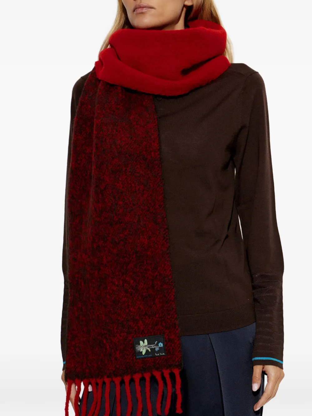 Paul Smith fringe-trim logo-patch scarf Rood