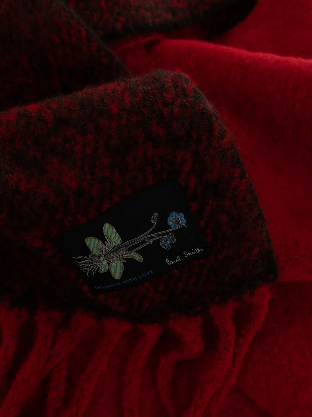 Paul Smith fringe-trim logo-patch scarf Rood