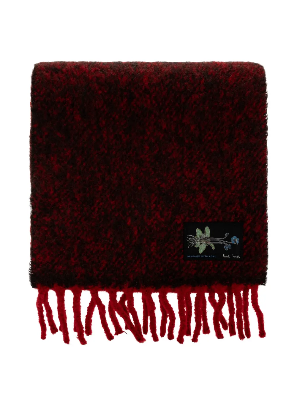 Paul Smith fringe-trim logo-patch scarf - Rosso
