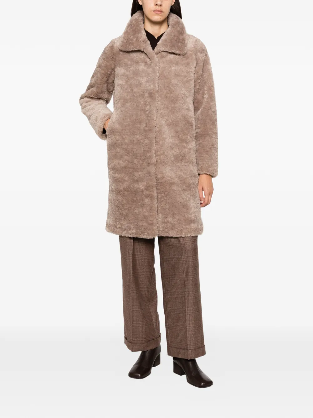 Bomboogie Sherpa Fleece Coat In Brown