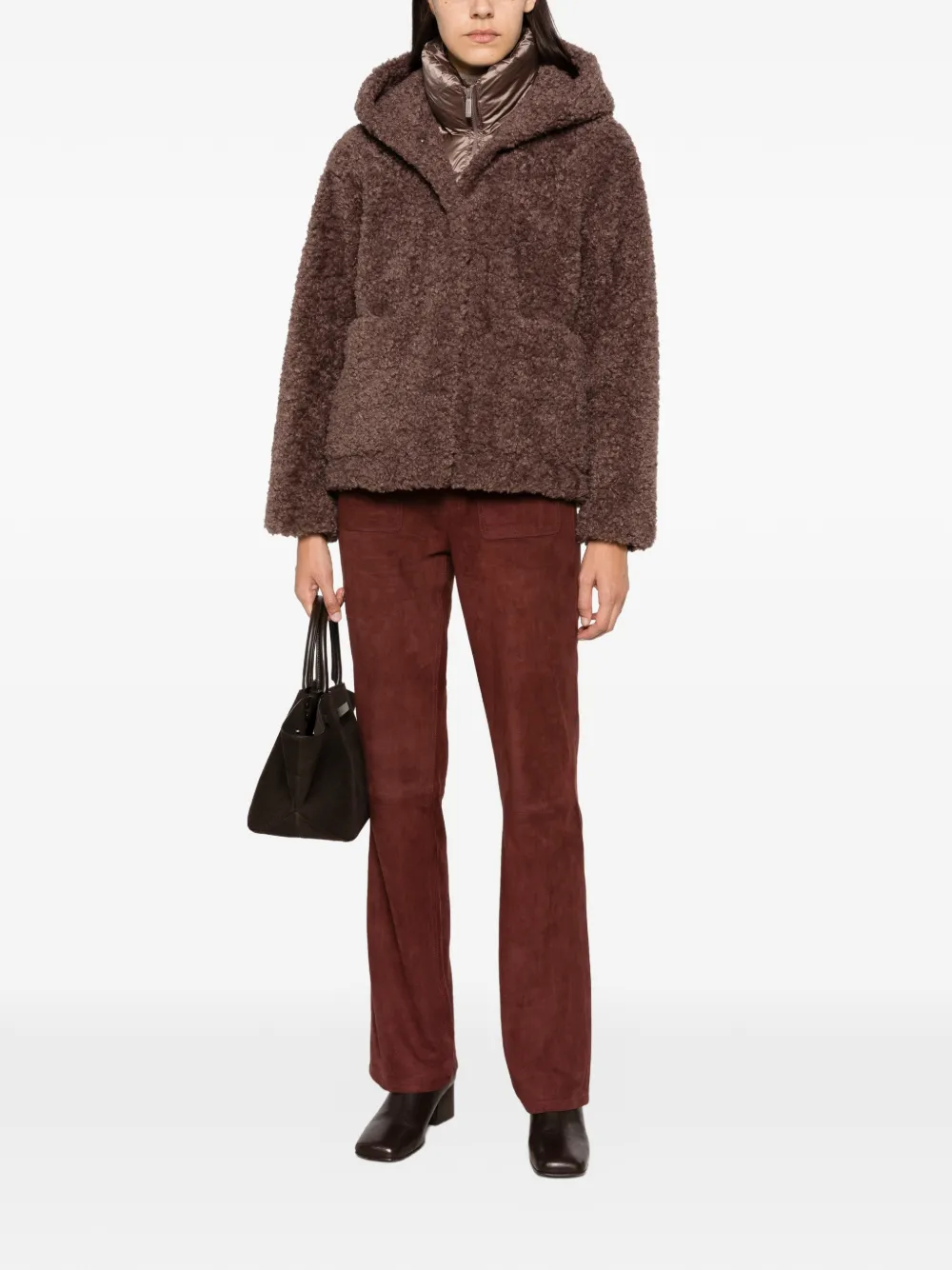 Bomboogie Hooded Teddy-texture Jacket In Brown