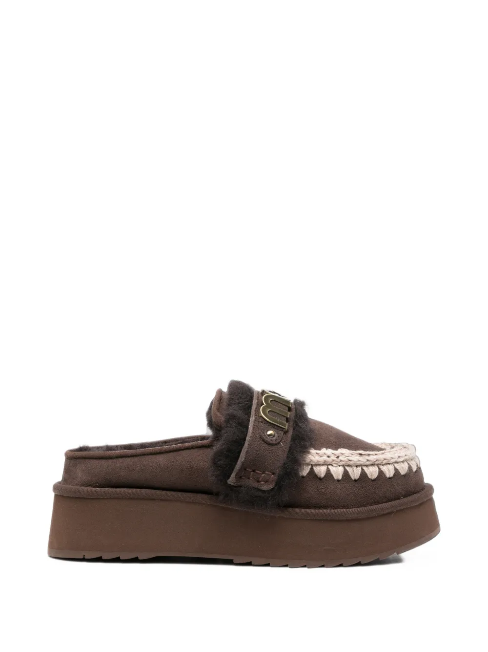 Mou logo-plaque crochet-trim slippers - Marrone