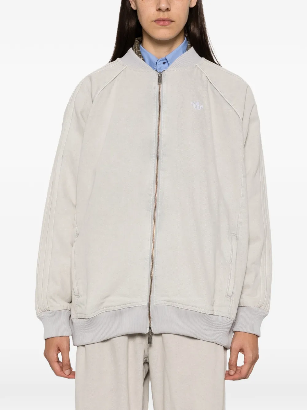 adidas logo-embroidered zip-up jacket Beige
