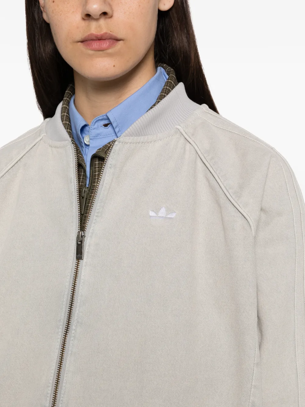 adidas logo-embroidered zip-up jacket Beige