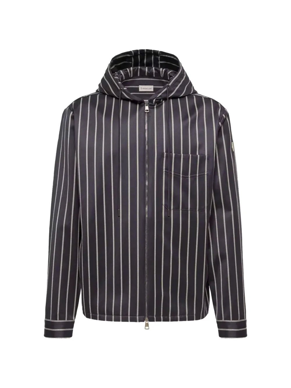 Moncler wool & cotton striped hooded shirt jacket Zwart